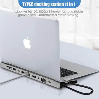 11 v 1 USB 3.0 Hub Tip-C Razširitveno Postajo priklopite Prenosni RAČUNALNIK Doking Postaja VGA HDMI SD/TF RJ45 Ethernet PD Adapter Macbook Dodatki