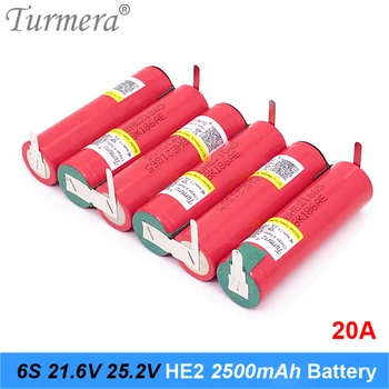 Turmera 3S 4S 5S 6S Baterije 18650 HE2 2500mAh 5000mAh 20A 12,6 V za 25.2 V Spajkanje Baterija za Izvijač Shurik baterije