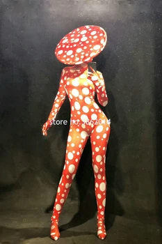 Ženske Seksi Dama Fazi Ples Kostum DJ Gogo Jumpsuit 3D Tiskanih Bela Pika Enem Kosu Bodysuit Halloween Rave Festival Oblačila
