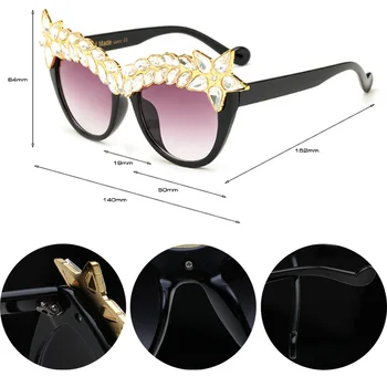 SHAUNA Luksuzni Ročno Izdelani Kristalno Dekoracijo Prevelik Ženske Cateye sončna Očala Modne Dame Gradient/Clear Leče Očala UV400