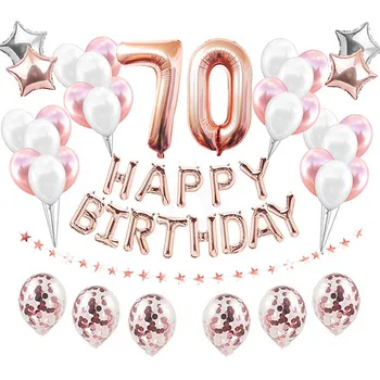 70 Rojstni dan Rose Zlata Happy Birthday Pismo Folija Baloni Število 70 Trebušaste 70. Rojstni dan Okraski Odraslih 70 Let Dekor