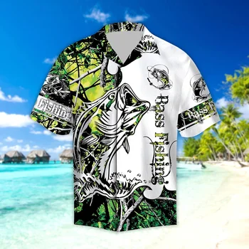 2020 Summer beach Kratek rokav Srajce Zelena Bas Ribolov 3D Tiskanih Havajih Rokavi Moški Harajuku Priložnostne Srajco spusti dostava