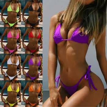 UK podkrepljena Modni Stil Seksi Žensk Brazilski Bikini Komplet Vroče Dame String Tanga Kopalke Dnu Modrc Top Bela Zelena Rumena