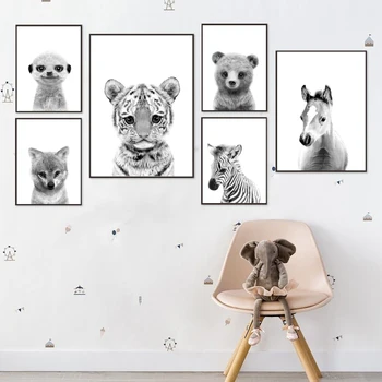 Tiger Medved Zebra Volk Konj Wall Art Platno Slikarstvo Nordijska Plakatov In Fotografij Črno Belo Steno Slike Baby Otroci Soba Dekor