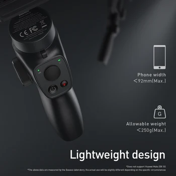 Baseus Bluetooth Ročni Gimbal Stabilizator Mobilni Telefon Selfie Stick 3-Osni Nosilec Nastavljiv Načini za iPhone delovanje Fotoaparata