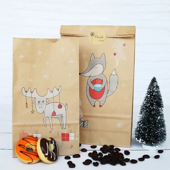 36pcs Vesel Božič Kraft Papir za Vreče za Darila z Nalepko Fox Moose Snežinka Darilne Vrečke Bonboni Hrane Piškotek Vrečke Pakiranje