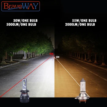 BraveWay 60 W 10000LM/par 6500K H7 LED Žarnice za Avto 12V 9012 9005 9006 HB3 HB4 H11 H4 Led Žarometov za motorno kolo Avto Žarnice