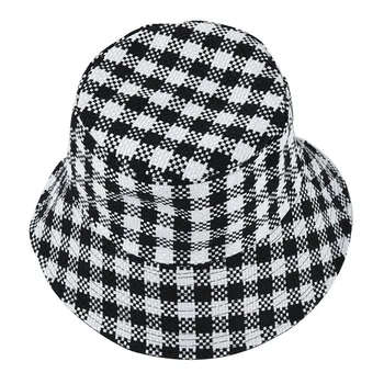 USPOP Nove zimske kape ženske moški kariran vedro klobuki unisex dvostranski črno belo vedro klobuki