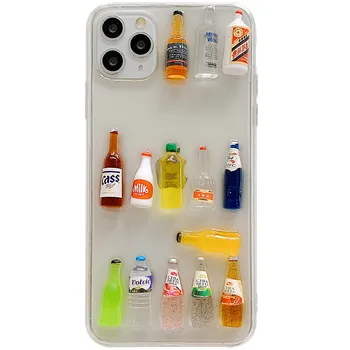 Risanka Luštna 3D Mleko, pivo steklenica primeru telefon za 11Pro X XR za iphone 7 8plus XS max Jasno zaščitnik mehko lupini Primeru hrbtni Pokrovček