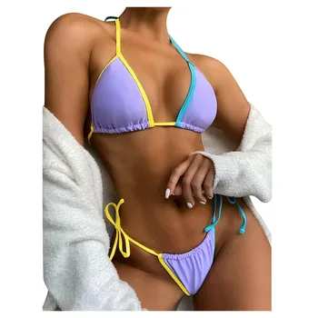 Sexy Bikini Kopalke Ženske Šivom Barve Suspender Perilo Povoj Bikini Komplet Push-up Brazilski Kopalke Plažo Kopalke
