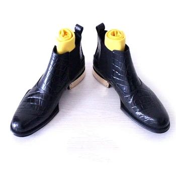 2018 varovalni čevlji z Visoko-kakovostni razred predalčni vzorec usnja, ročno izdelan kovinski z geometrijsko edini ayakkabi moški čevlji
