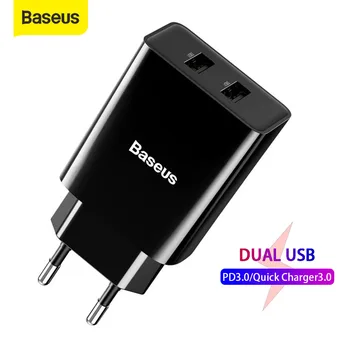 Baseus Dvojni Polnilnik USB Podpora za Hitro Polnjenje USB 3.0 PD Polnilec Mini Prenosni Potovanja Telefon Polnilnik Za iP Za Huawei Za Xiaomi