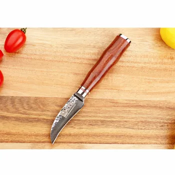 Sunlong Peeling Nož 3-palčni Sadje Japonski Noži VG10 Kladivo Damask jekla Odrezanje Nož Palisander Ročaj