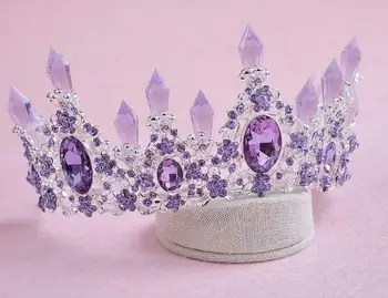 7 cm Visoko Krono, Vijolični Kristal svate Pageant Maturantski Tiara Uhani Nastavite Lase Pin Nevesta Pribor Ženske