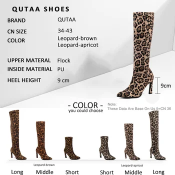 QUTAA 2020 Kopita, Pete Nad Kolena Čevlji Konicami Prstov Ženske Škornji Leopard Stretch Antilop Zime, Sredi Tele Škornje Velikosti 34-43