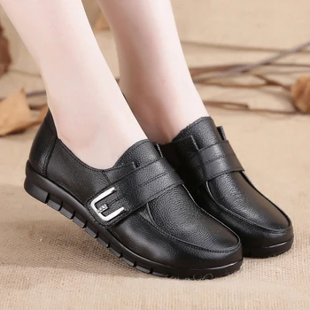 SNURULAN Pomlad Mati čevlji mehko podplati udobno ženskih čevljev starejših velikosti ravno Usnje Moda black Ženske ShoesE546
