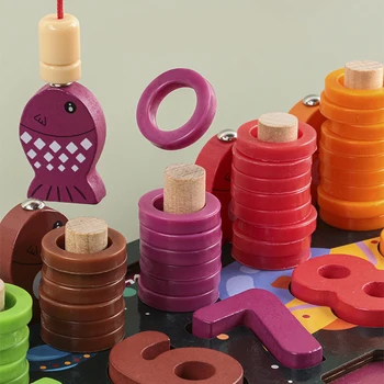 3D Lesene Montessori Računskih Pripomočkov za Poučevanje Igra Ribolov Digitalno Obliko Ujemanje gradniki Izobraževalne Igrače Za Otroke