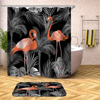 Cvetlični Flamingo Tuš Zavesa Tiskanja Cvetovi Nepremočljiva Kopel Zavese za Kopalnico, Kad za Kopanje Pokrivajo Velike Široko 12pcs Kljuke