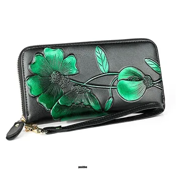 Pravega usnja ženske denarnice cvet dolgo zadrgo ženske denarnice sklopka vrečko 2019 nove ženske usnjene torbice