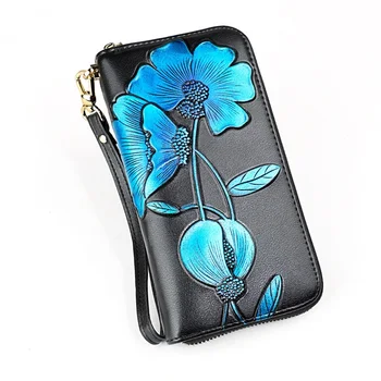 Pravega usnja ženske denarnice cvet dolgo zadrgo ženske denarnice sklopka vrečko 2019 nove ženske usnjene torbice