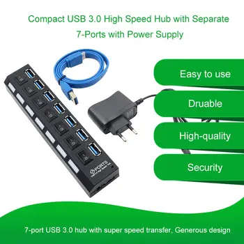 ZVEZDIŠČE USB 3.0 4/7 Vrata Micro USB 3.0 HUB Razdelilnik S Power Adapter USB Hab Visoke Hitrosti 5Gbps USB Razdelilnik 3 VOZLIŠČE Za PC