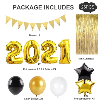 2021 Srečno Novo Leto 25pcs Črnega Zlata Odlikovanja Za Novo Leto Stranka 2020 Vesel Božični Okraski Okraski Za Dom