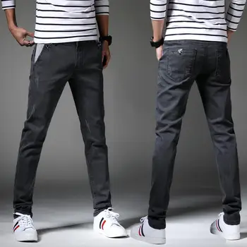 Novo Blagovno Znamko Mens Jeans 2019 Moda Priložnostne Visoke Kakovosti Suh Denim Sive Hlače Moške Pomlad Bombaž Classic Kavbojke Straight