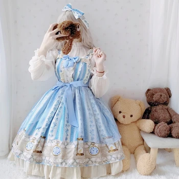 Princesa čajanka sweet lolita obleko letnik falbala čipke bowknot tiskanje viktorijanski obleko kawaii dekle gothic lolita jsk loli