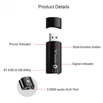 VAORLO V5.0 Komplet Bluetooth Sprejemnik 3.5 MM AUX Stereo Audio (Stereo zvok Brezžični vmesnik USB, FM Oddajnik Za Avto Handfree FM Modulator