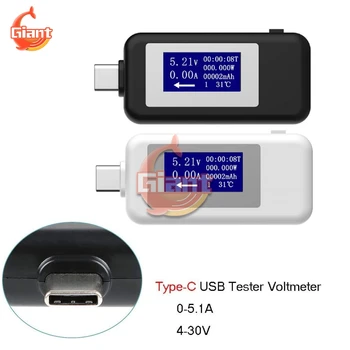 5V Tip-C USB Digitalni LCD Tester Napetosti Tekoči Meter, DC Voltmeter Ampermeter Amp Volt Detektor Čas Power Multimeter 12V 24V