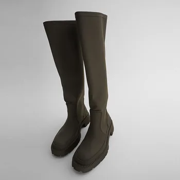 2020 Nove Ženske Čevlje Hnee-Visoko Kaki Zelene Smreke Ravno Škornji Zimski Priljubljena Dolgo Čevlji