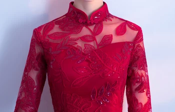 Nova Rdeča Ženska Vezenje Večer Cheongsam Poroka Stranka Obleko Maxi Qipao Dolge Obleke Retro Vestido XS-3XL