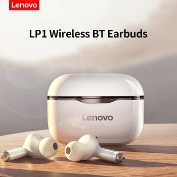 Lenovo LP1 TWS Čepkov Pravi Brezžični BT Slušalke za V uho Šport Čepkov IPX4 Vodotesne Slušalke z Dotikom Kontrolne Bela+Rdeča
