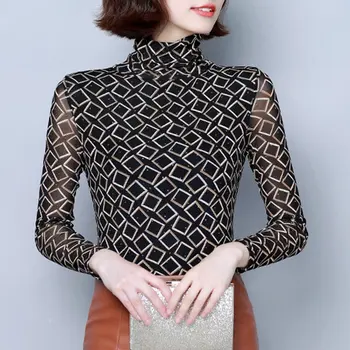 Blusas Mujer De Moda 2020 Ženske Zimske Dolg Rokav Natisnjeni Bluzo Korejski Slog Osnovni Slim Urad Gospe Priložnostne Vrhovi Plus Velikost