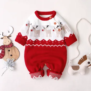 Božič Newborn Baby Romper Pozimi Kostum Baby Fantje Oblačila Z Dolgimi Rokavi Pletene Dojencek Dekliška Oblačila, Kombinezoni Otroške Igralne Obleke Jumpsuit