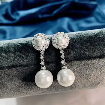 Shipei 925 Sterling Silver Pearl Ustvarili Moissanite Romantično Srčkan Spusti Visijo Uhani Za Ženske Poroko Fine Nakit