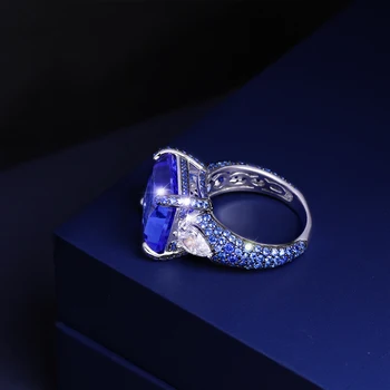 FFGEMS Sterling Srebro 925 veliki prstani Akvamarin modra, temno Modra Gemstone, Fine Nakit za Ženske svate Darilo 2020 polje