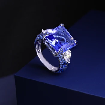 FFGEMS Sterling Srebro 925 veliki prstani Akvamarin modra, temno Modra Gemstone, Fine Nakit za Ženske svate Darilo 2020 polje