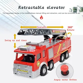 Diecasts & Igrača Vozil razpršeno Vodo Tovornjak Gasilske enote 360° Fire Truck Avto, Glasbo, Svetlobo Izobraževalne Klasičnih starši-otrok, Interakcije