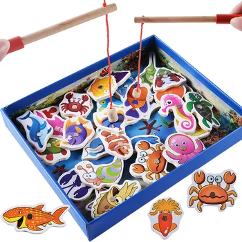 Lesene magnetne 32 kos ribolov igre starši - otrok, dvojno - palico za malčke izobraževalne igrače zgodnjem otroštvu uganke lesene igrače