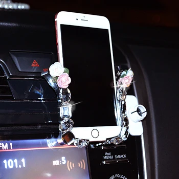 Nov Univerzalni Avto Nosilec za Telefon, s Kristalno Nosorogovo Avto Zraka Vent Gori Posnetek Mobilni Telefon, Držalo za v Avto GPS za iPhone, Samsung