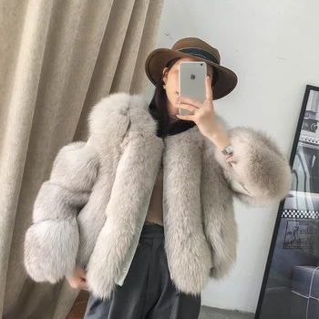 Cele Kože, Naravni Fox Fur Coats Ženske 2020 Nov Modni Prave Ovce Usnjene Jakne Z Lisica Krzno Luksuzni Površniki Krzno Ženski