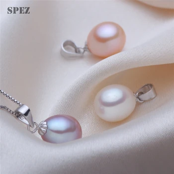 Silver pearl obesek ogrlice za ženske pravi 925 visoke kakovosti sterling srebrni nakit naravnih sladkovodnih biserov 8-9 mm SPEZ