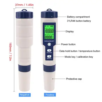 5 V 1 PH Temperatura TDS ES Slanosti Meter Nepremočljiva S Samodejnim Kalibracijska Funkcija Kakovosti Voda PH Tester Ozadja