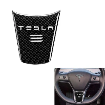 Ogljikovih Vlaken 1pc Styling Avto Volan Okrasni Pokrov Športni Spremembo z Nalepke, Dodatki za Tesla Model 3