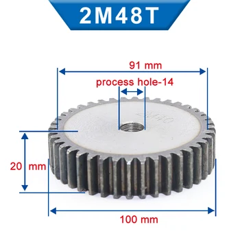 1 Kos spurGear 2M45/46/47/48T Grobo Hole14 mm Prestavi Nizko Karbonsko Jeklo Material Visoke Kakovosti pastrokom orodje Skupna Višina 20 mm