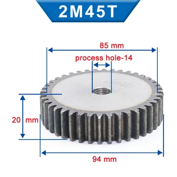 1 Kos spurGear 2M45/46/47/48T Grobo Hole14 mm Prestavi Nizko Karbonsko Jeklo Material Visoke Kakovosti pastrokom orodje Skupna Višina 20 mm