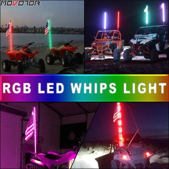 MOVOTOR 4 FT RGB Nepremočljiva Upogljivi Oddaljen Nadzor LED Bič Luč za SUV ATV UTV RZR
