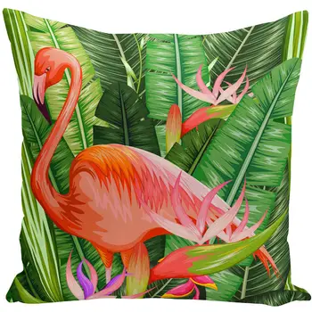 Akvarel Natisnjeni Blazine Pokrov Flamingo Ptica Tropskih Rastlin Cvet Dekorativne Prevleke Dekorativni Dnevni Prostor Kavč Doma