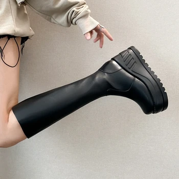 Sarairis 2020 Prišlekov Pravega Usnja Visoke Pete Sredi Tele Škornje, Ženska, Čevlji Platform Zip Gor Jeseni Čevlji Dame Obutev